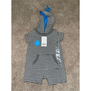 NWT Carter's Gray & White Striped Hooded Short Sleeve Romper